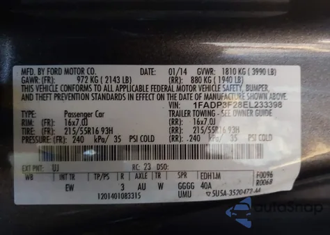 2014 Ford Focus Se from USA, damaged, VIN 1FADP3F28EL233398
